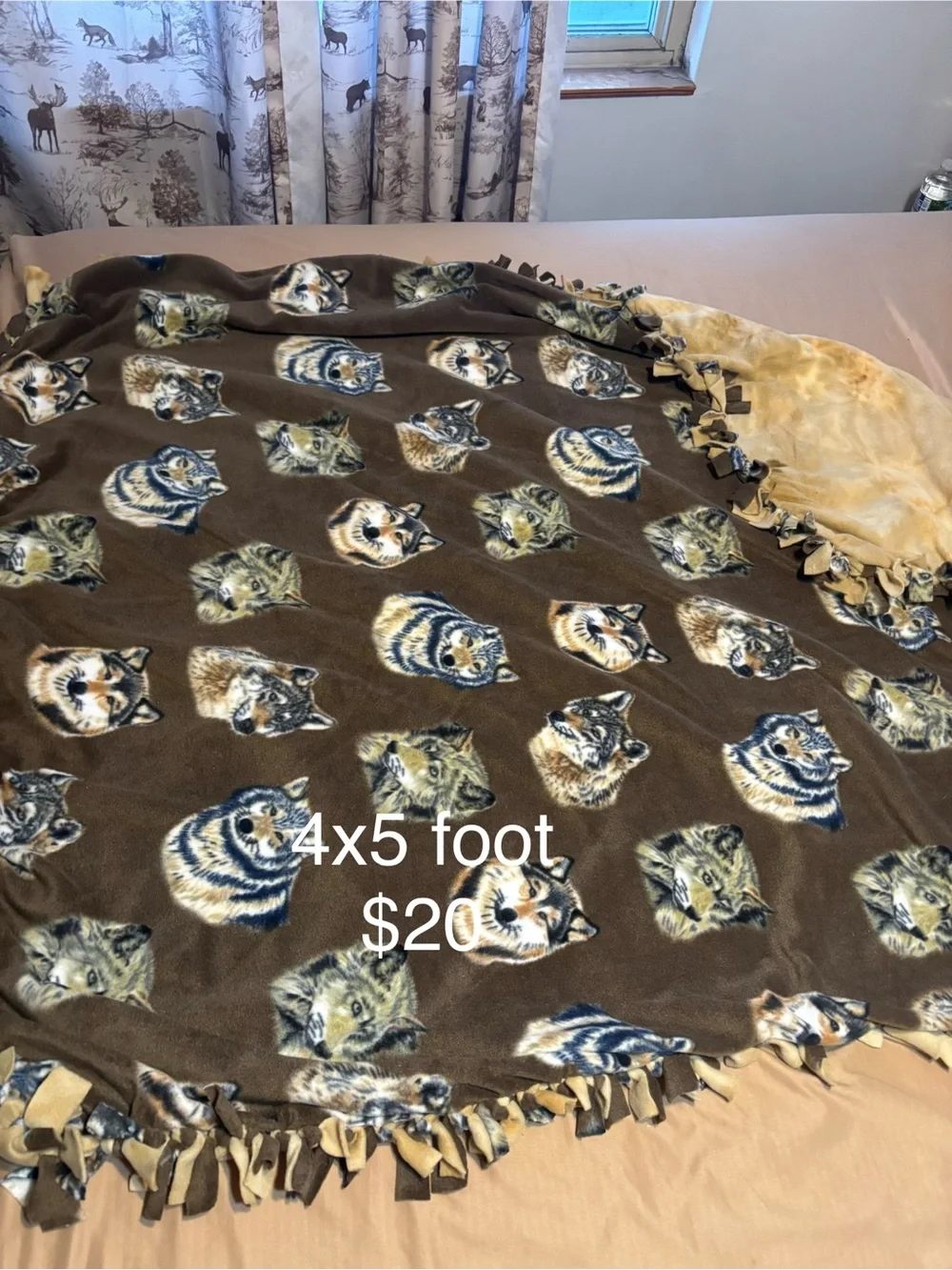 Cozy Brown Animal-Print Fleece Tie-Edge Throw Blanket